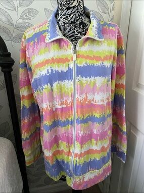 Women’s SunBay Multicolor Zip-Up Jacket in pink, lavender, peach, lime Size 1X